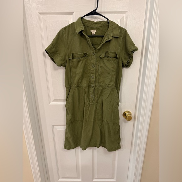 J. Crew Dresses & Skirts - J.Crew Green Utility Short Sleeve Knee Length Dress Size 12 Summer